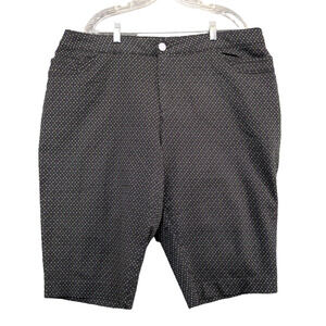 CJ Banks Women's Bermuda Shorts Black 20W Square Print Stretch Pockets Comfort